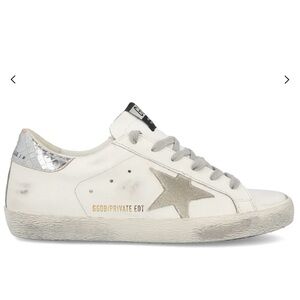 Golden Goose White and Silver Star Sneakers